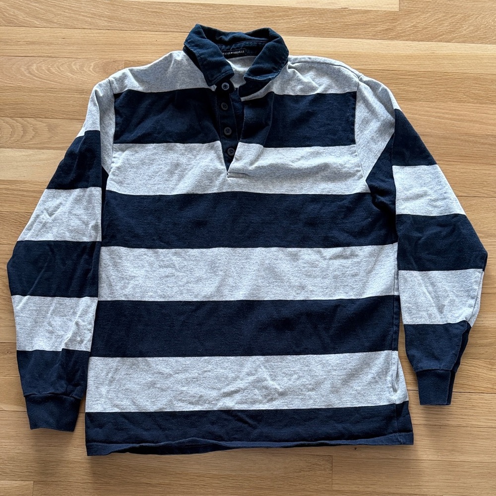 Brandy Melville Navy and Gray Striped Long Sleeve 4-button top